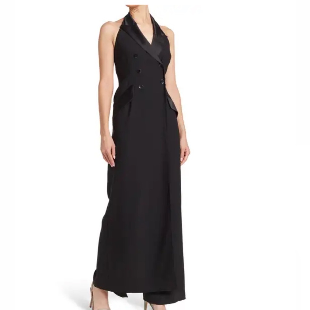 Black Halter Double-Breasted Evening Dress